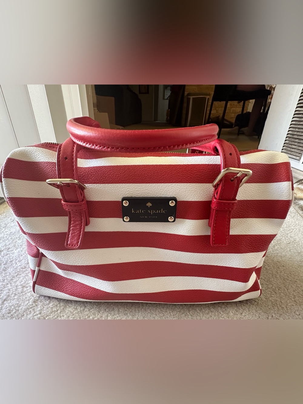 Kate Spade Kennywood Sidney satchel red and white stripe